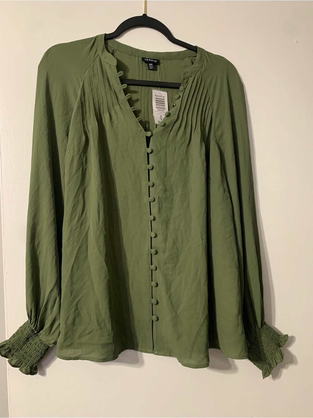 torrid Olive Green Button-Front Pintuck Blouse